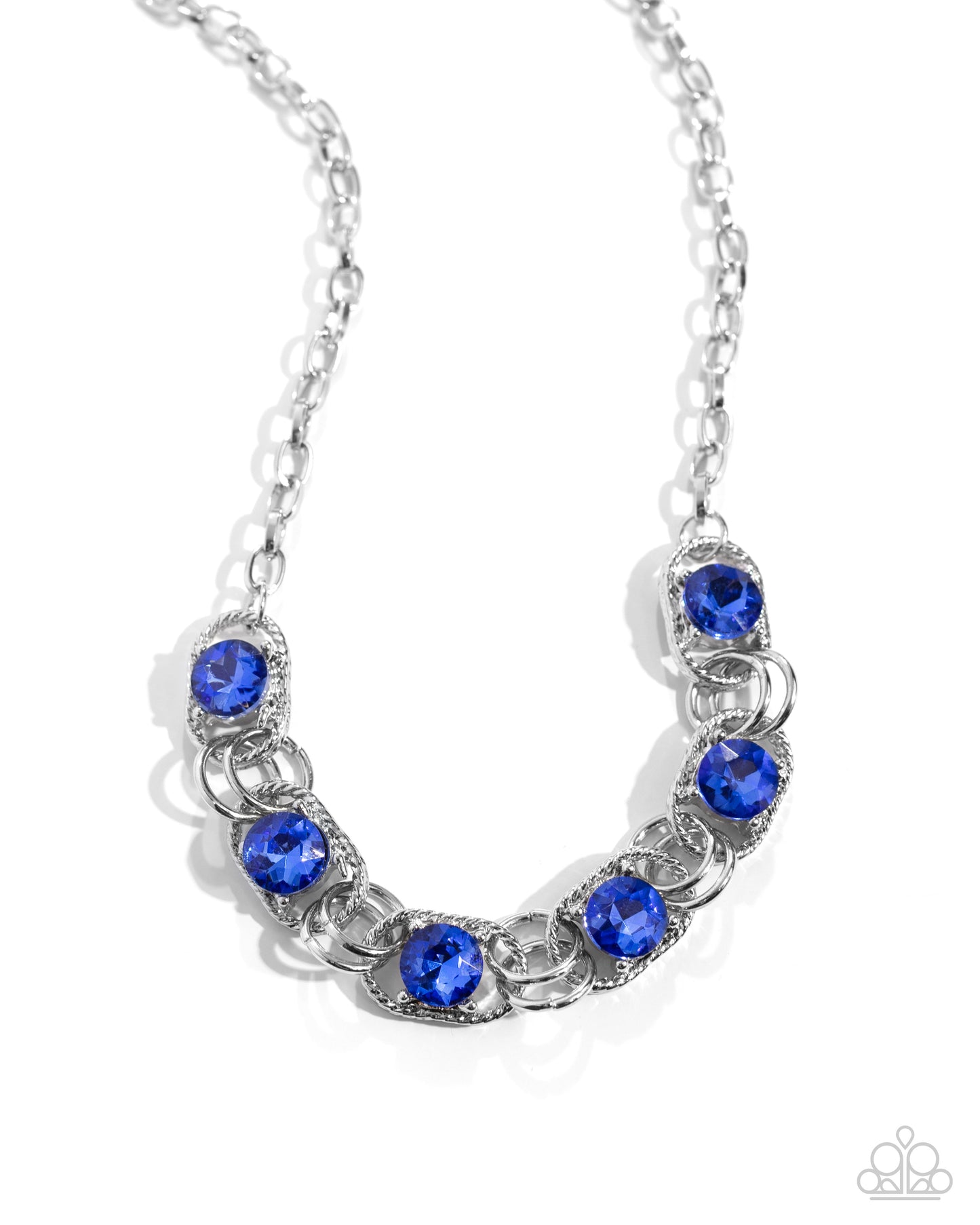 Serrated Sensation - Blue Gems/Serrated Silver Links Paparazzi Necklace & matching earrings