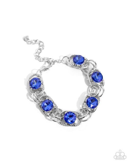 Serrated Secret - Blue Gems/Serrated Silver Links Paparazzi Adjustable Bracelet