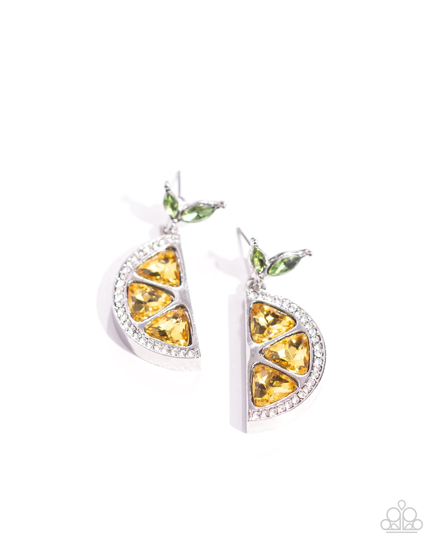 Lady Lemon - Yellow Gems & White Rhinestone Lemon Paparazzi Post Earrings