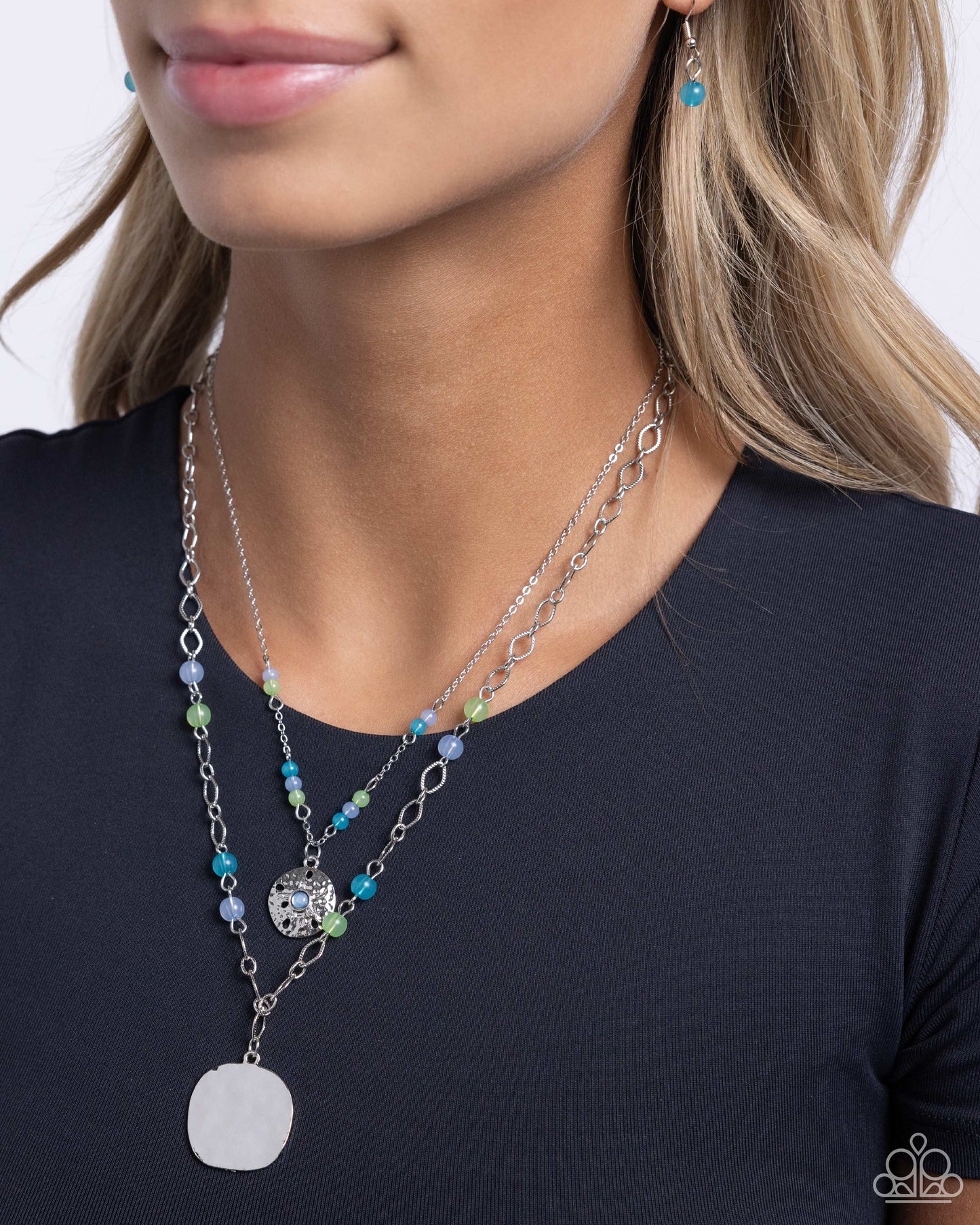 Sand Dollar Season - Blue Beads/Sand Dollar Pendant Paparazzi Necklace & matching earrings