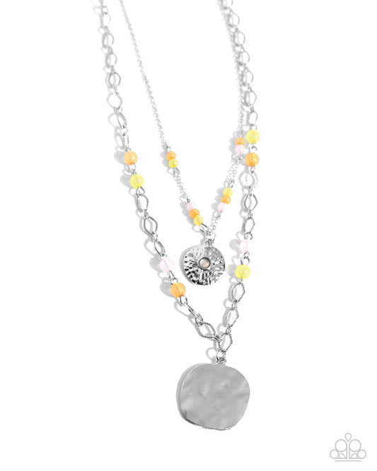 Sand Dollar Season - Pink, Peach, Yellow Beads/Silver Sand Dollar Pendant Paparazzi Necklace & matching earrings