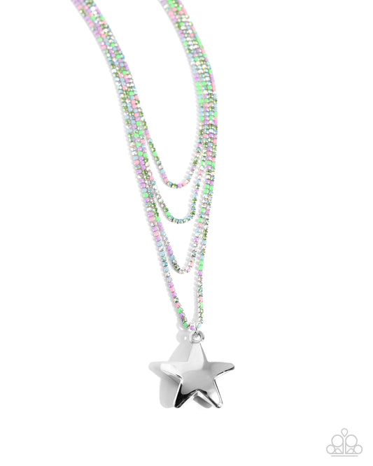 Seize the Stars - Green/Multicolored Rhinestones/Silver Star Charm Paparazzi Necklace & matching earrings