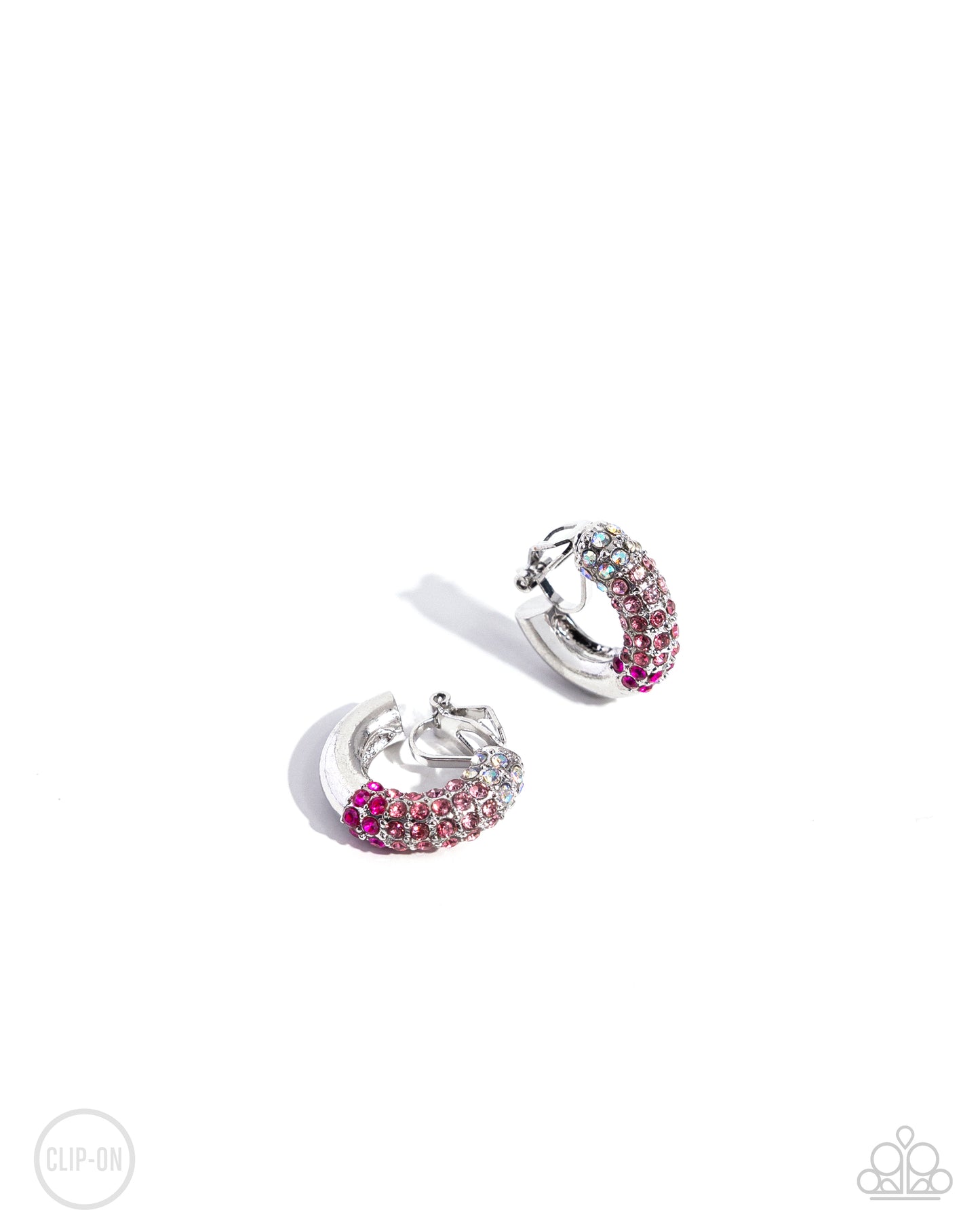 Ombré Observer - Pink Ombre Rhinestone Encrusted Hoop Paparazzi CLIP-ON Earrings