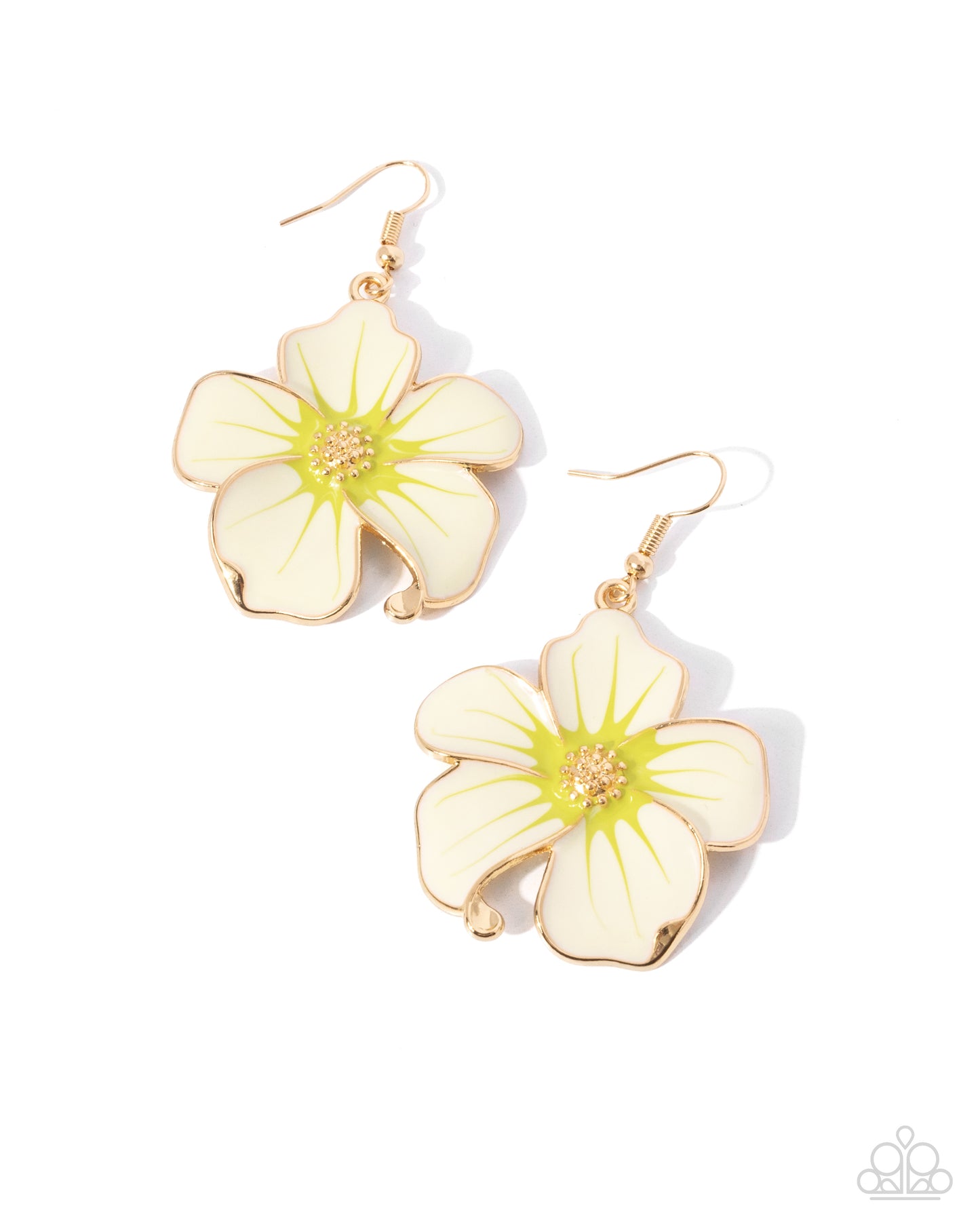 Floral Flavor - Gold Studded Center/Hawaiian-Inspired Cream Flower Paparazzi Earrings