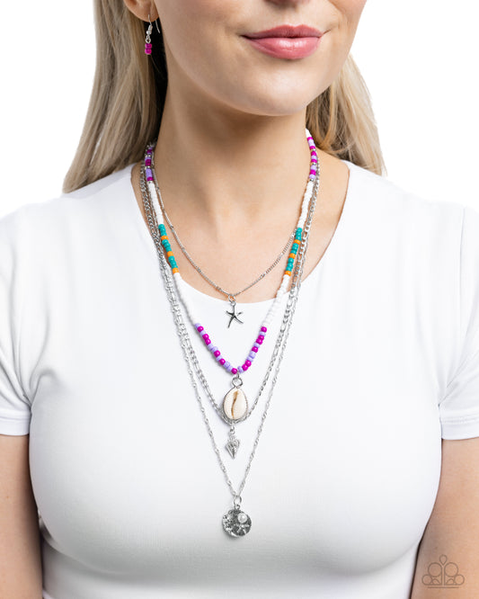 Oceanic Obligato - Purple Beads/Seashell/White Pearl Pendant Paparazzi Necklace & matching earrings