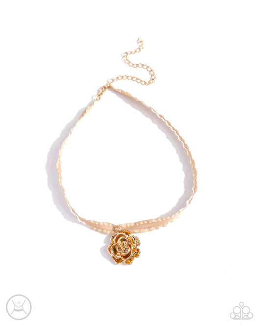 Seize the Spring - Gold Rose Pendant/Curly Ribbon Paparazzi Necklace & matching earrings