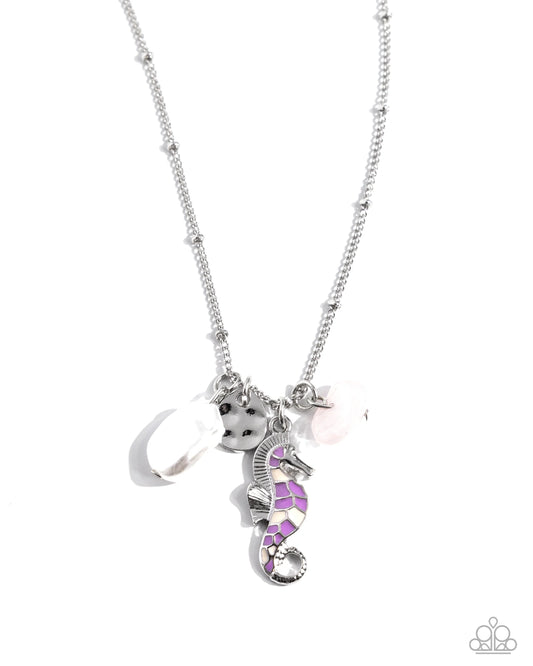 Seahorse Shimmer - Purple Seahorse/White Pearl.Silver Disc Pendant Paparazzi Necklace & matching earrings