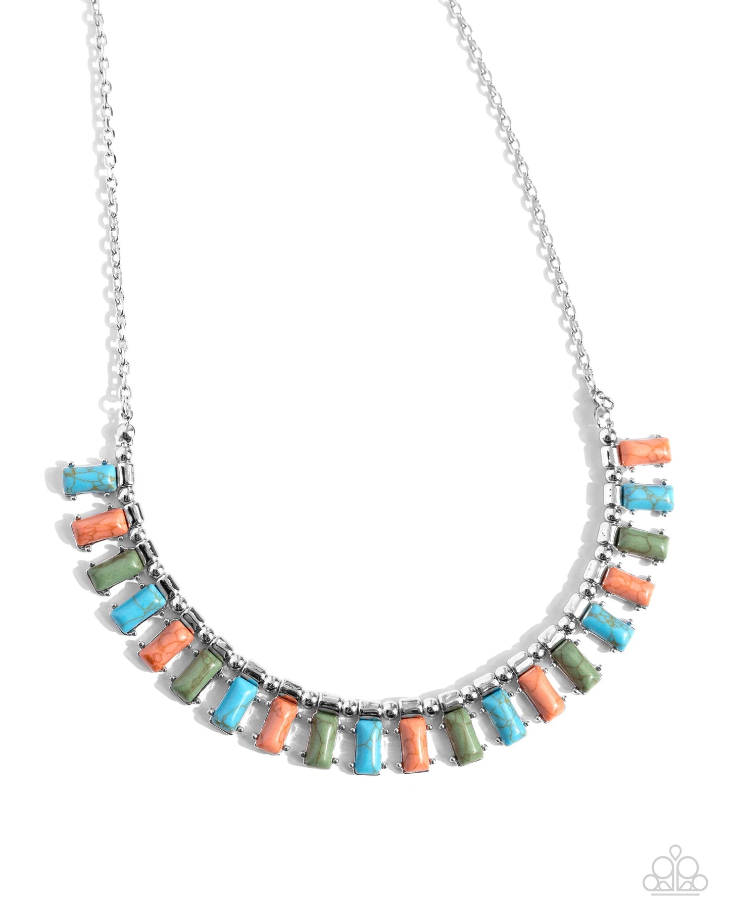 Stony Shimmer - Blue/Green/Orange Rectangular Stones Paparazzi Necklace & matching earrings