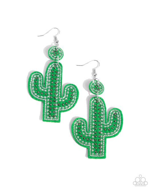 Cactus Cameo - Green Felt Cactus & Hematite Beading Paparazzi Earrings