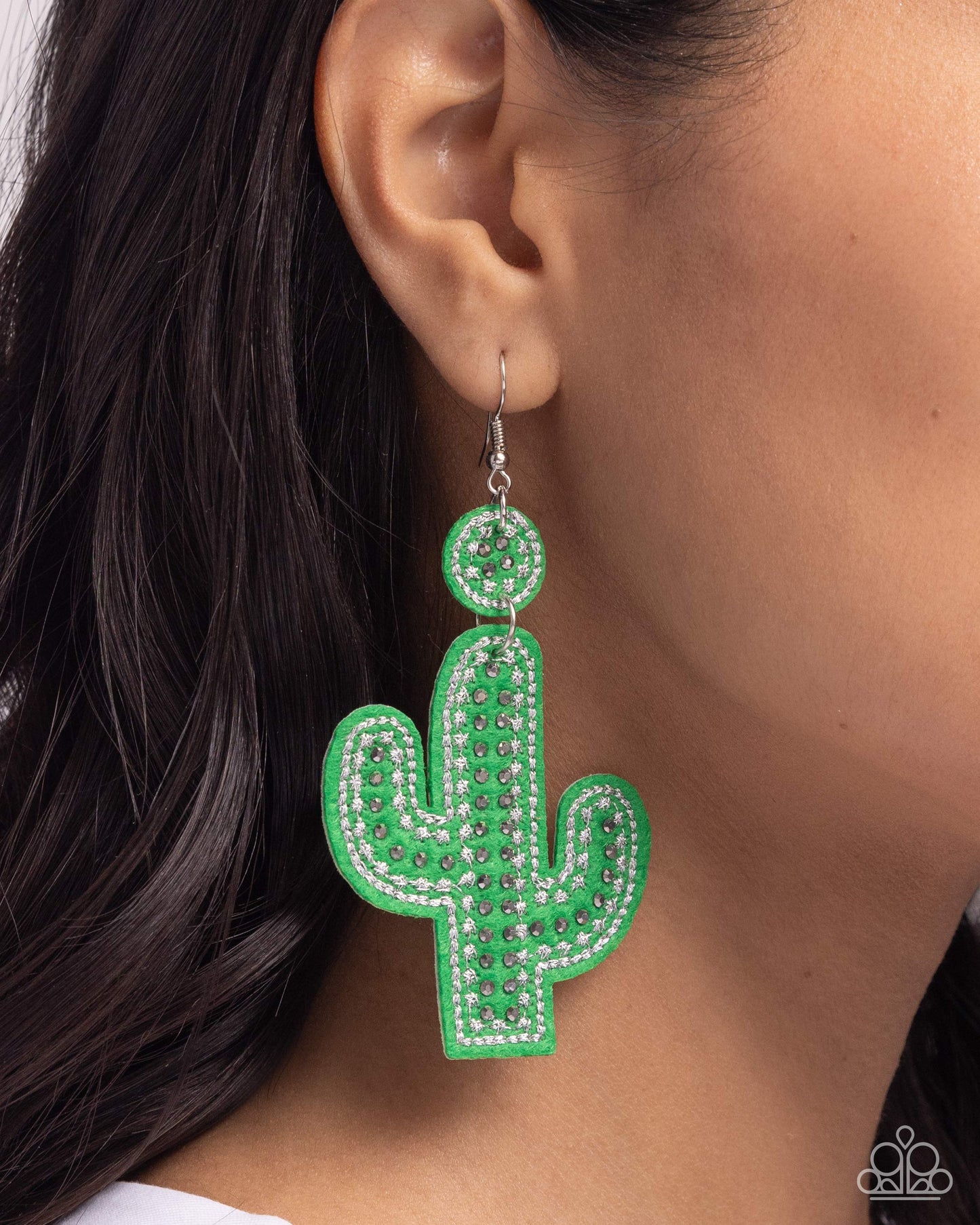 Cactus Cameo - Green Felt Cactus & Hematite Beading Paparazzi Earrings