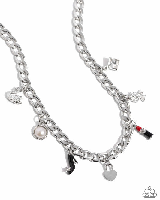 Shopaholic Slay - Red Lipstick, Heart Lock, High-Heel Shoe Charms Paparazzi Necklace & matching earrings