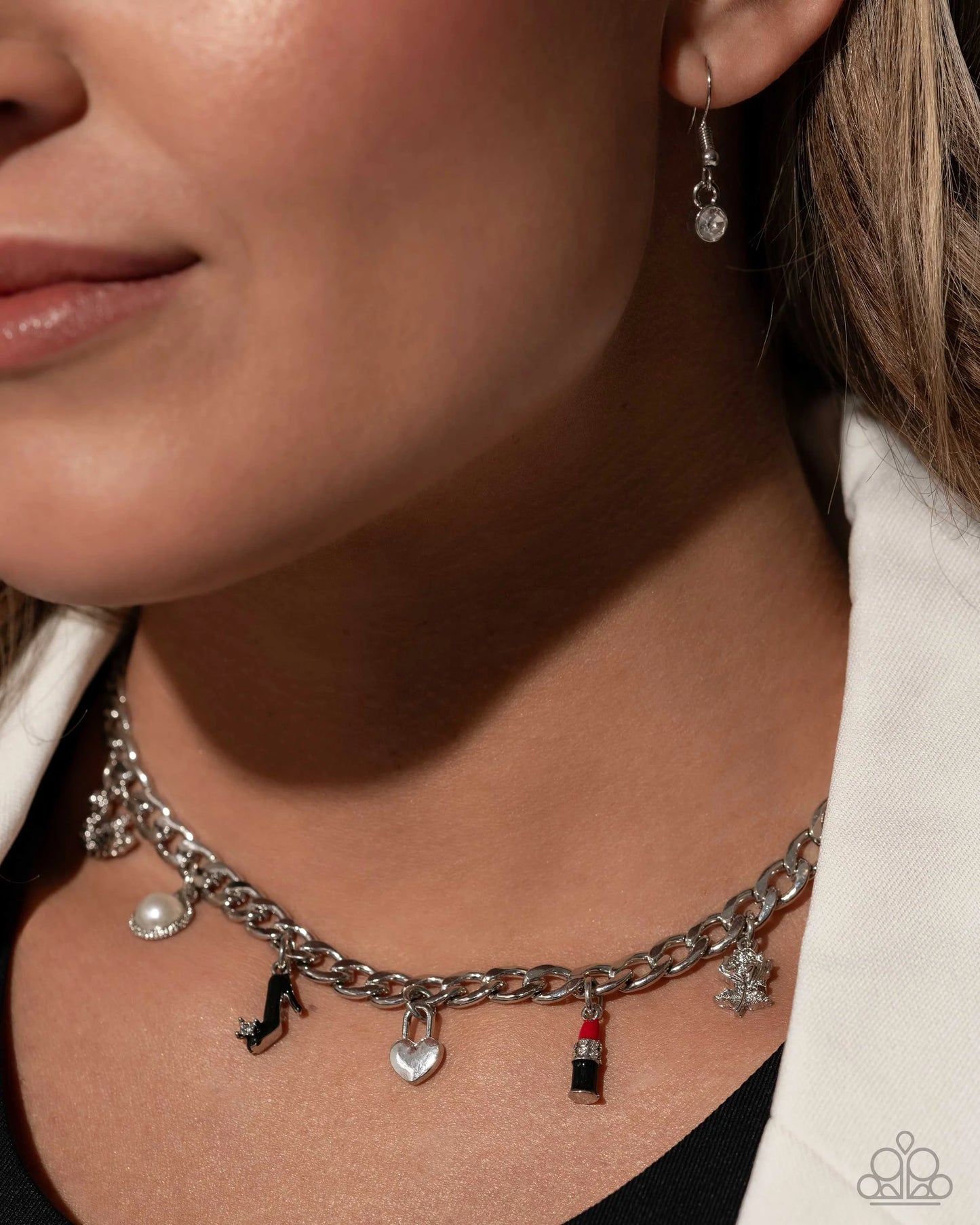Shopaholic Slay - Red Lipstick, Heart Lock, High-Heel Shoe Charms Paparazzi Necklace & matching earrings