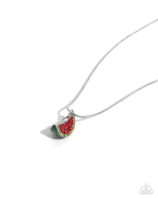 Watermelon Wardrobe - Red/Black/Green Rhinestone Watermelon Pendant Paparazzi Necklace & matching earrings