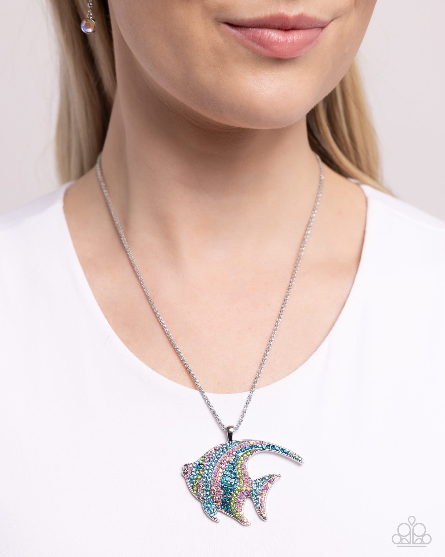 Tropical Talent - Multicolored Rhinestone Angelfish Pendant Paparazzi Necklace & matching earrings