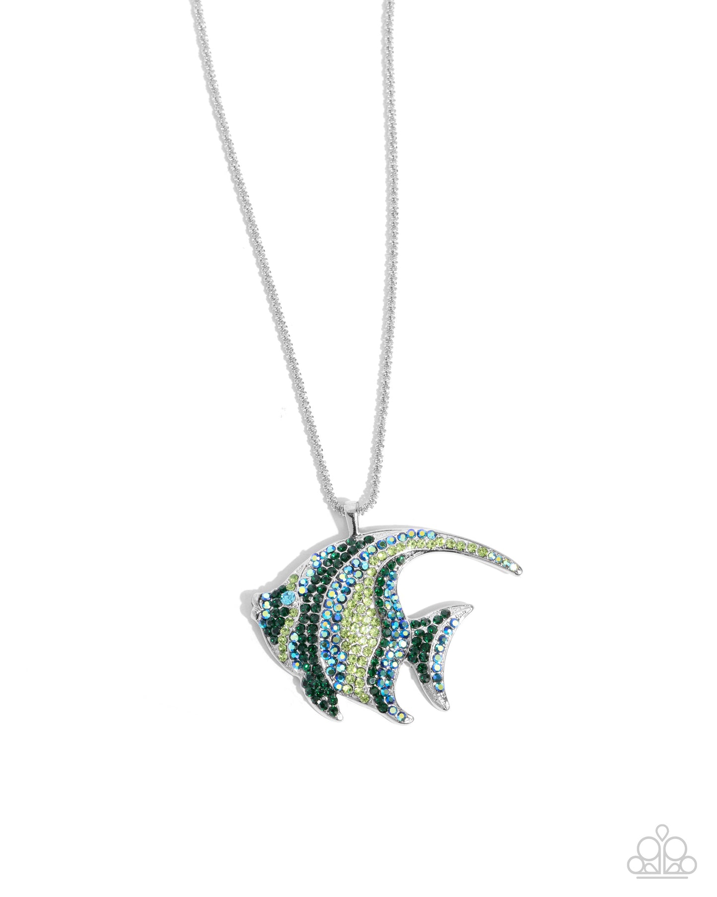 Tropical Talent - Green/Blue/Black Rhinestone Angelfish Pendant Paparazzi Necklace & matching earrings