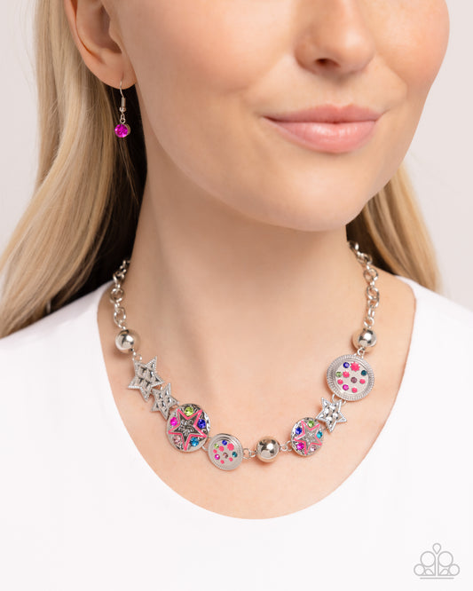 Starry Shopaholic - Pink Stars/Silver Stars/Multicolored Gems Paparazzi Necklace & matching earrings