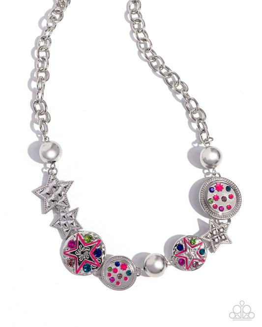 Starry Shopaholic - Pink Stars/Silver Stars/Multicolored Gems Paparazzi Necklace & matching earrings