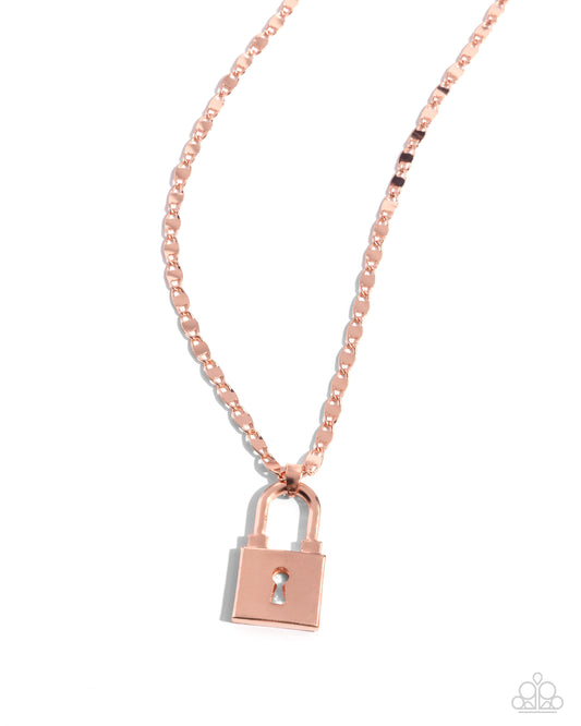 Locked Lesson - Copper Padlock Pendant Paparazzi Necklace & matching earrings