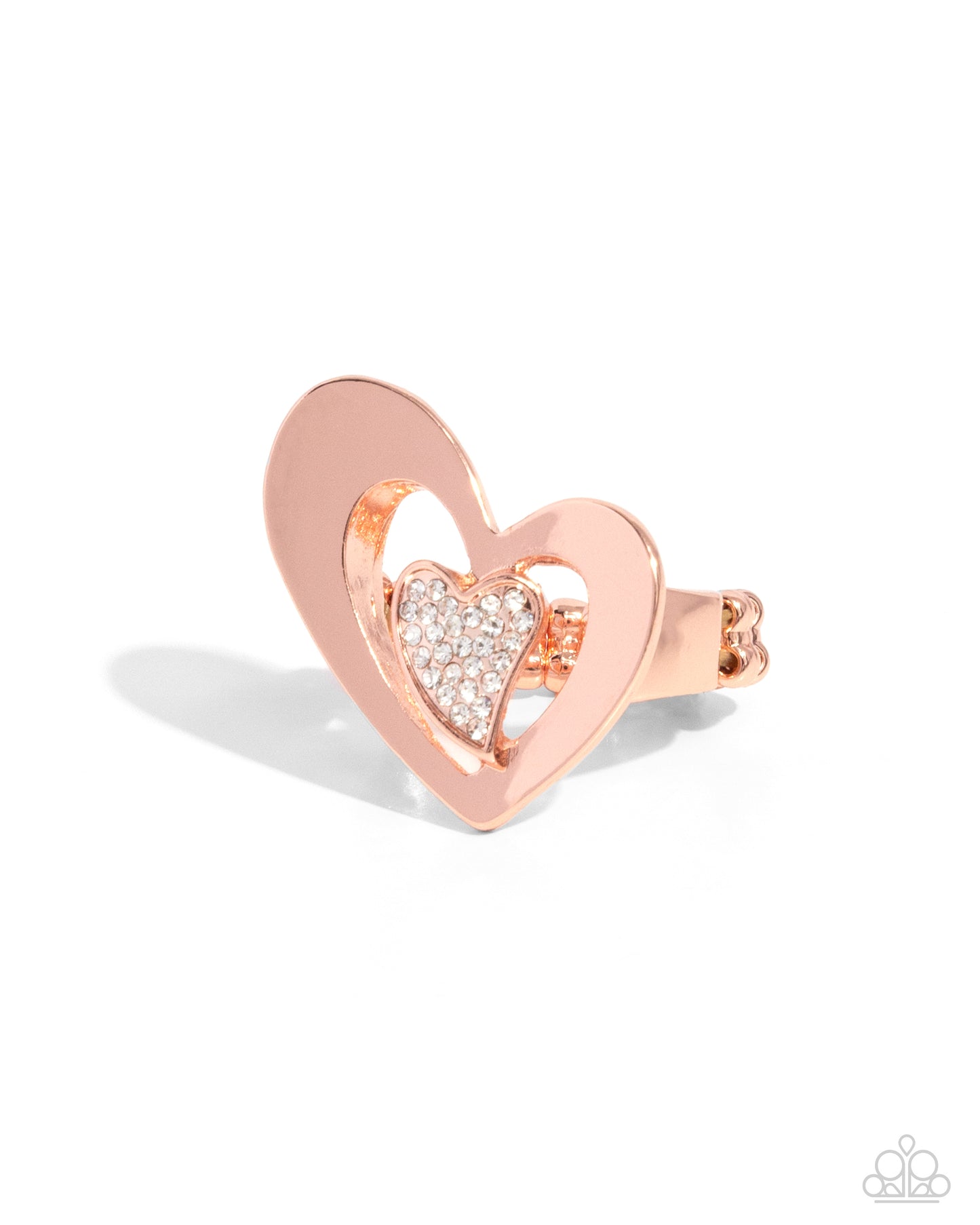 Abstract Amor - Copper Abstract Heart/White Rhinestones Paparazzi Ring