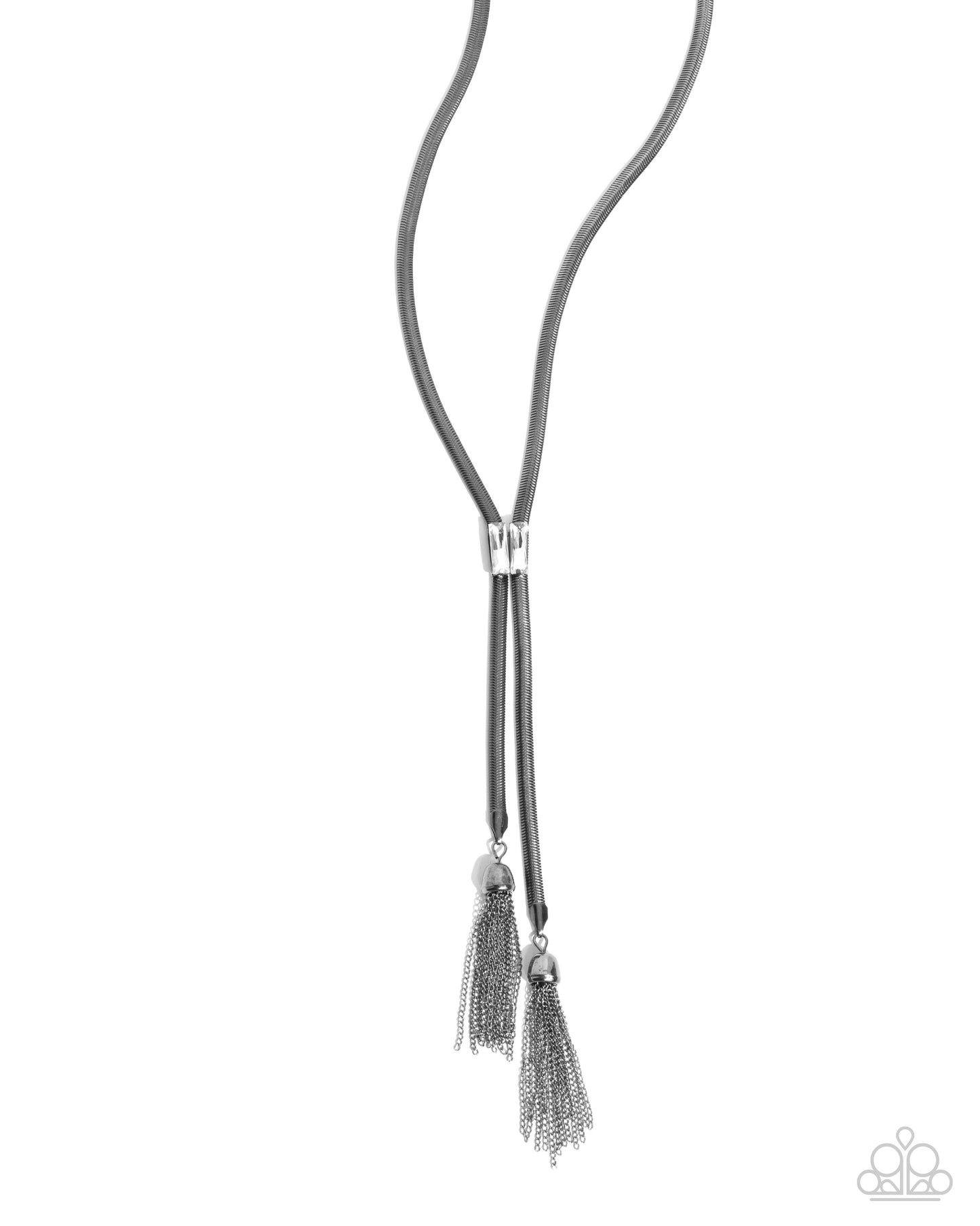 Tassel Thrill - Gunmetal Herringbone Chain/White Gems Paparazzi Necklace & matching earrings