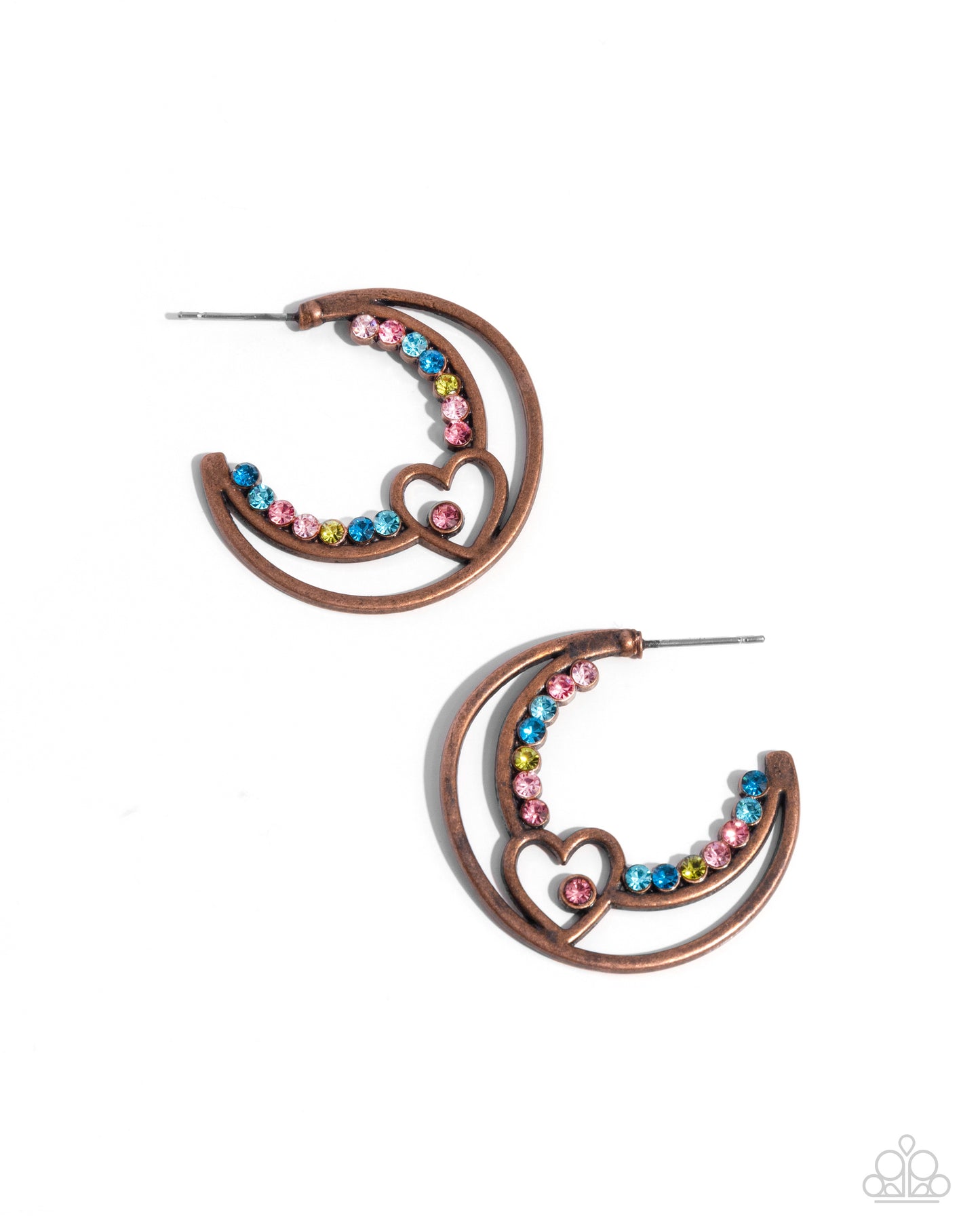 Sympathetic Sweetheart - Copper Wire Hoop & Multicolored Rhinestones Paparazzi Earrings