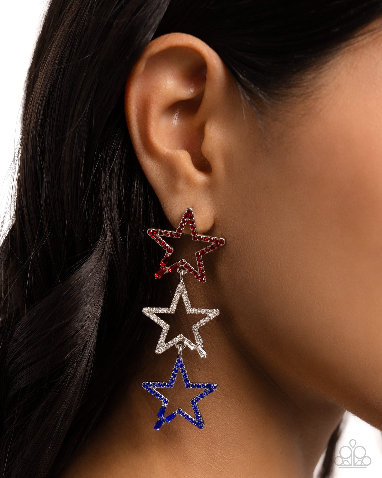 Patriotic Pageantry - Multi Colored Rhinestones & Emerald-Cut Gems Paparazzi Star Earrings