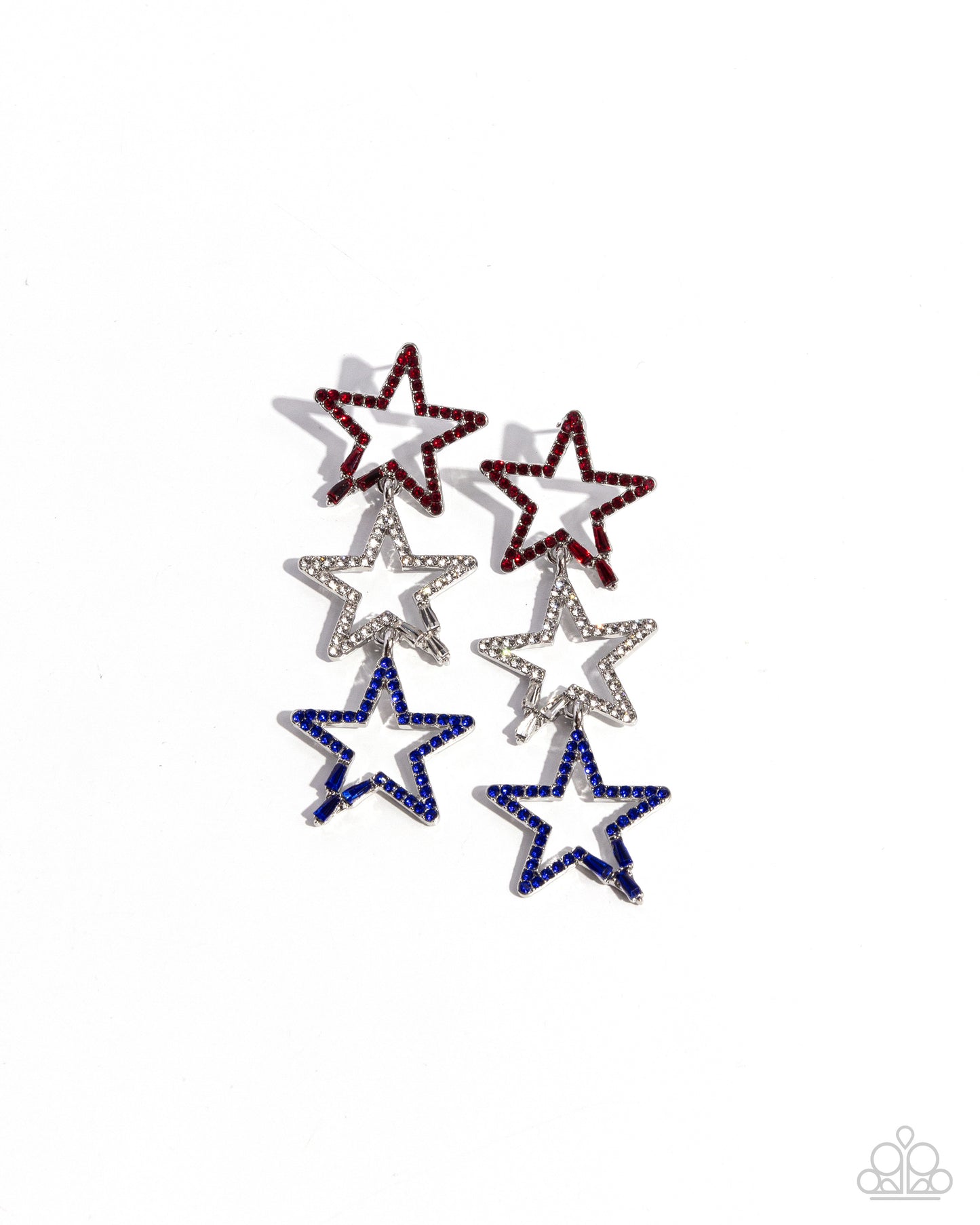 Patriotic Pageantry - Multi Colored Rhinestones & Emerald-Cut Gems Paparazzi Star Earrings