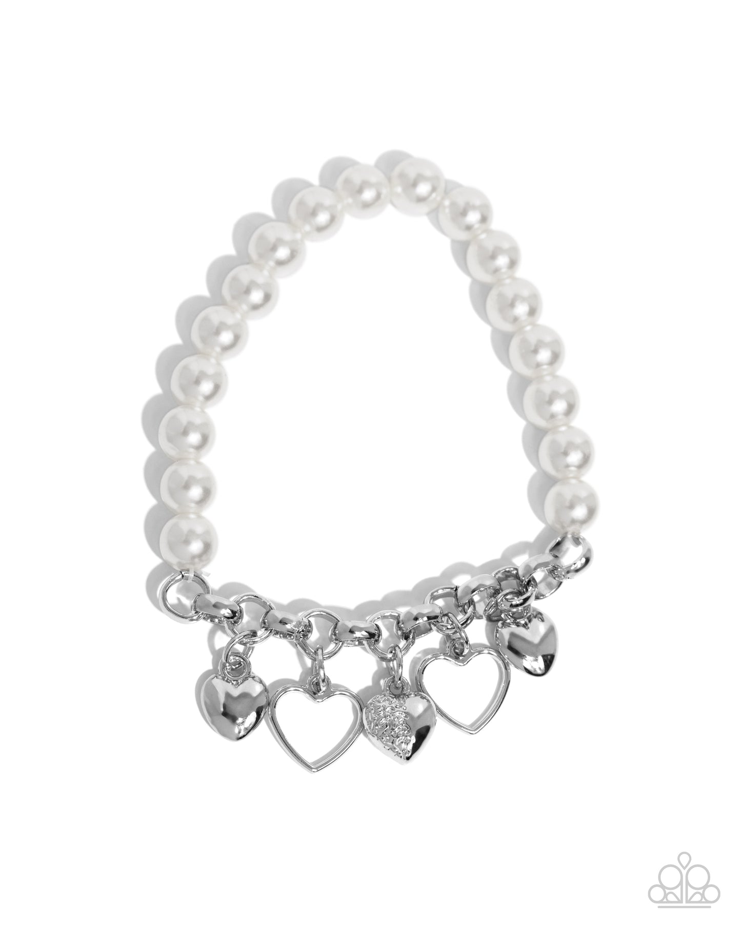 Charming Candidate - White Pearls & Silver Heart Charms Paparazzi Stretch Bracelet