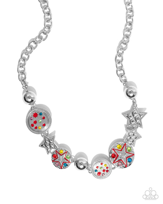 Starry Shopaholic - Red Star Pendants/Silver Beads/Silver Stars Paparazzi Necklace & matching earrings