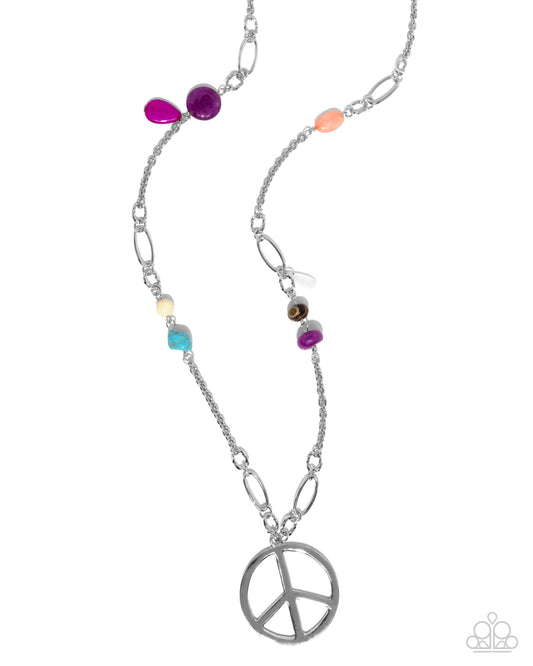 Peaceful Playtime - Purple Beads/Silver Peace Sign Pendant Paparazzi Necklace & matching earrings