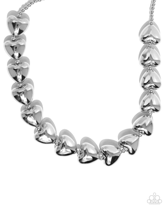 Hello Heartstrings - Silver Hearts Paparazzi Necklace & matching earrings