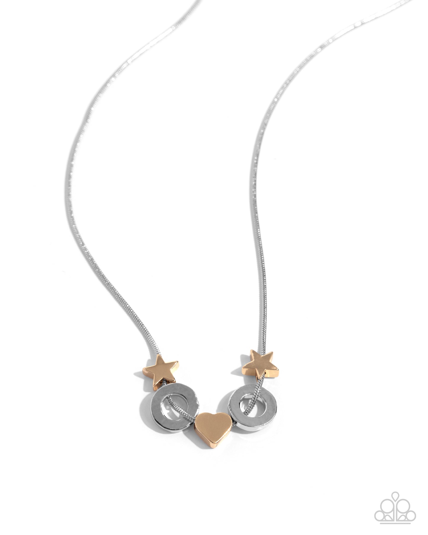 Low-Key Layers - Silver Circles/Gold Stars/Gold Heart Charms Paparazzi Necklace & matching earrings