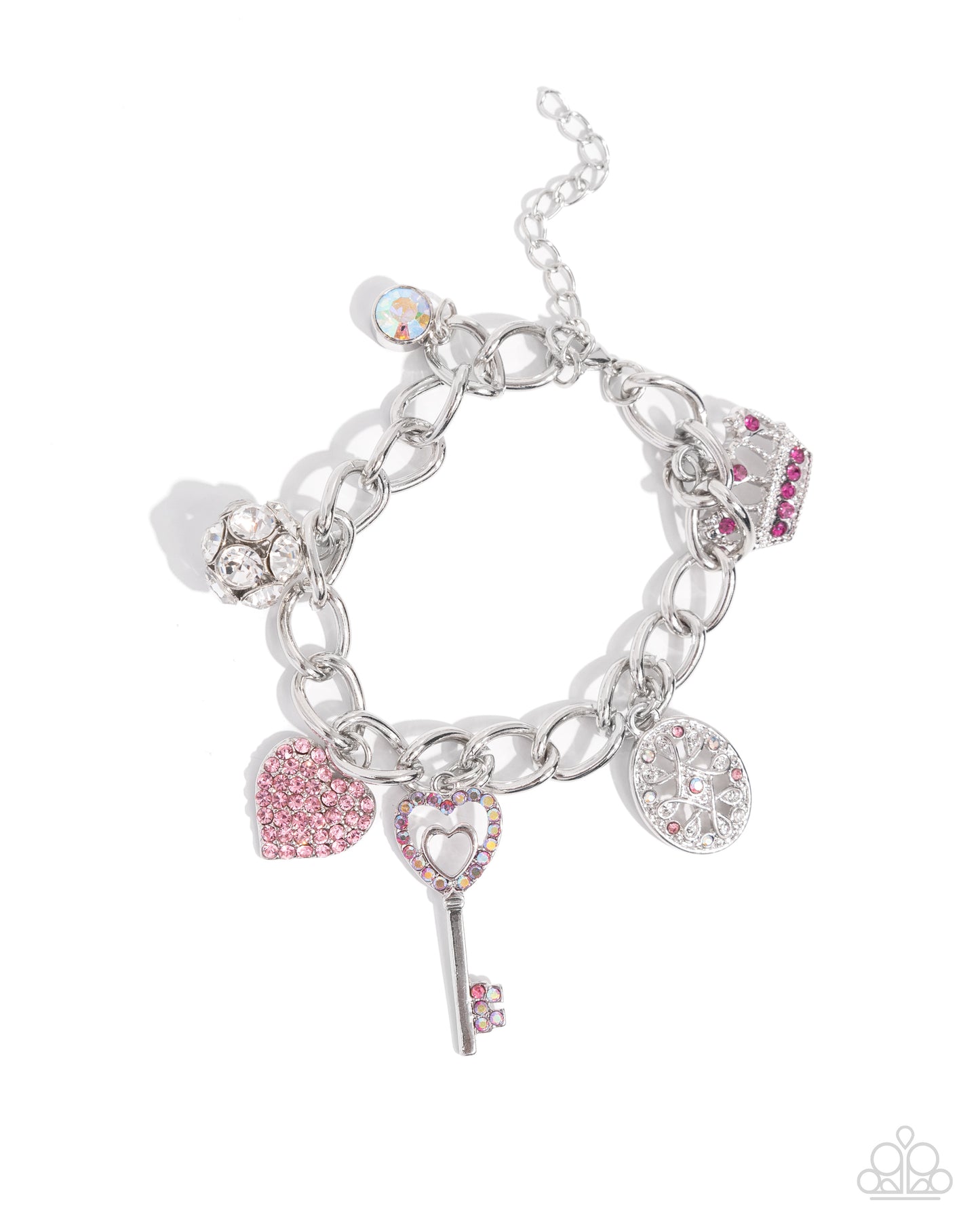 Regal Ratio - Pink Rhinestone Encrusted Charms Paparazzi Adjustable Bracelet