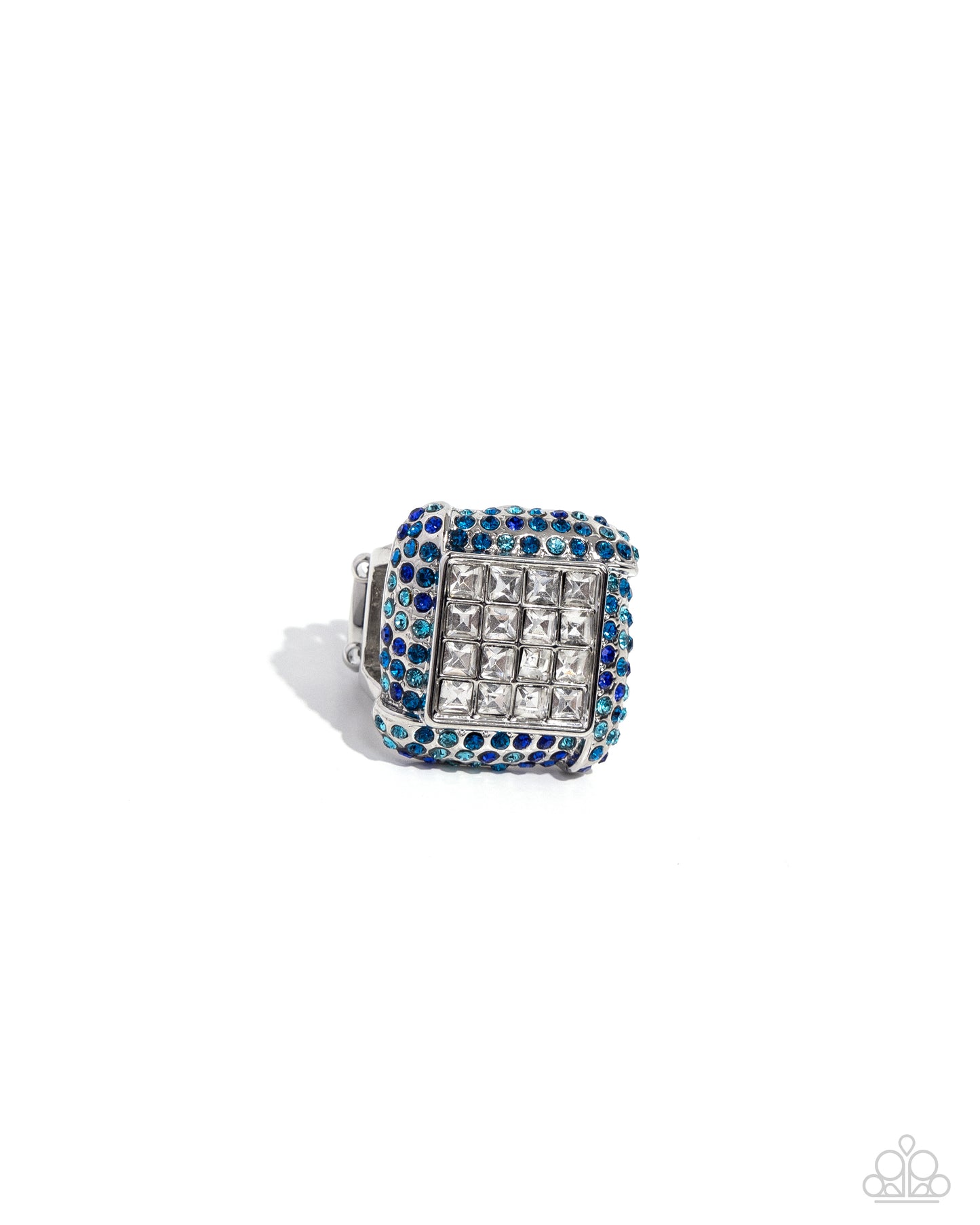 Medium SQUARE - Blue Multicolored Rhinestones & White Gem Paparazzi Square Ring