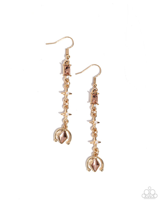 Trendy Trimming - Gold Various Fittings, Peach Gems, White Gems, & White Pearls Paparazzi Earrings