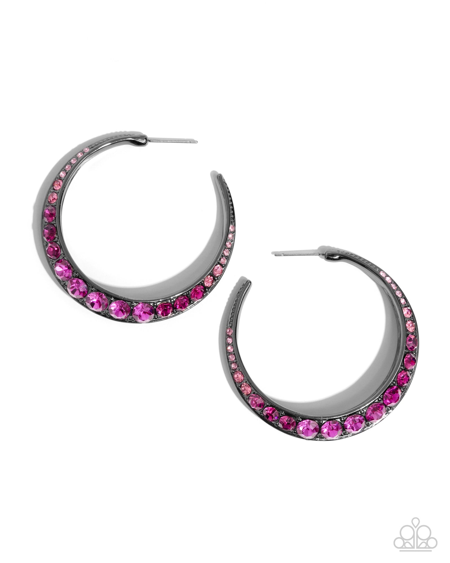 Embedded Edge - Pink Multicolored Rhinestone Embellished Gunmetal Hoop Paparazzi Earrings