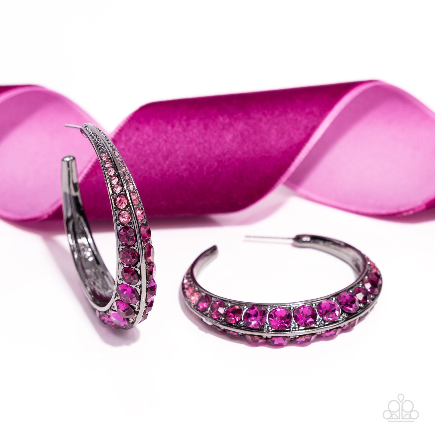 Embedded Edge - Pink Multicolored Rhinestone Embellished Gunmetal Hoop Paparazzi Earrings