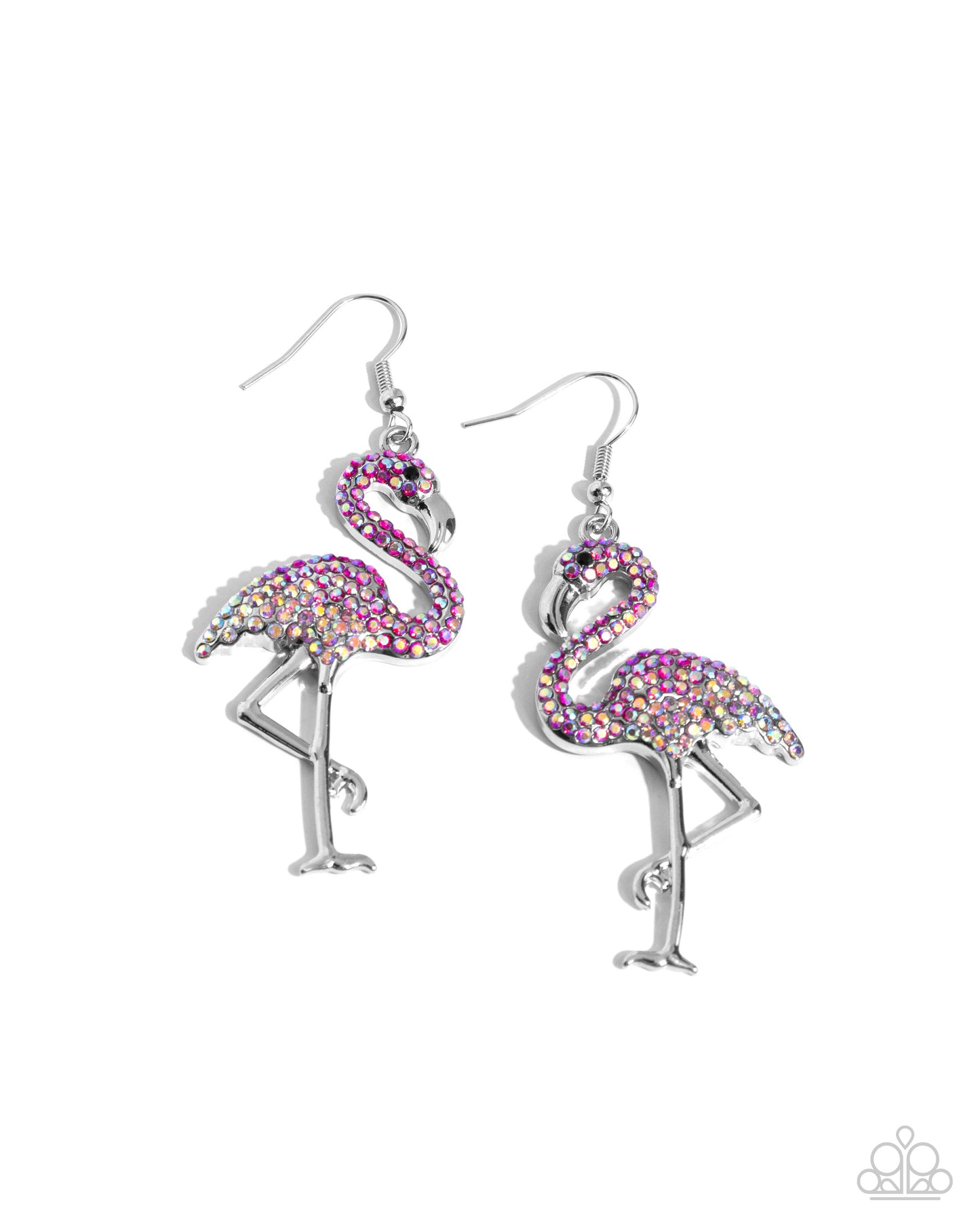 Flamingo Flourish - Pink Rhinestone Embellished Silver Flamingo Paparazzi Earrings