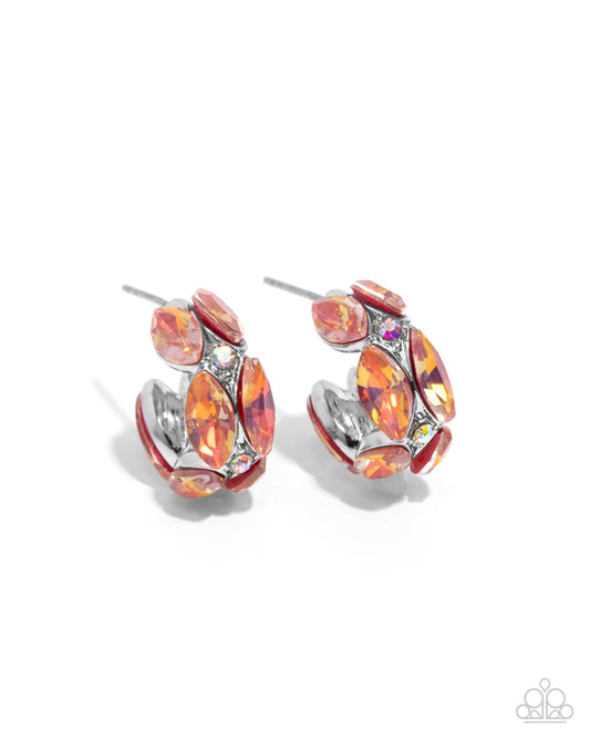 Dazzling Destiny - Orange Iridescent Gems Embellished Paparazzi Hoop Earrings