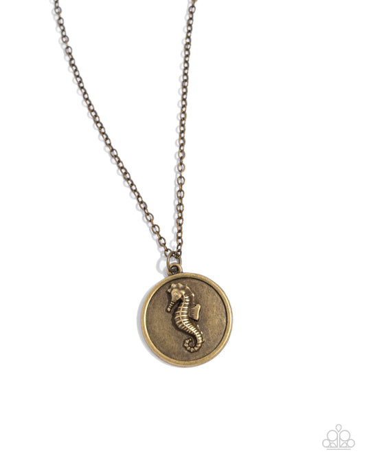 Seahorse Solo - Brass Seahorse Pendant Paparazzi Necklace & matching earrings