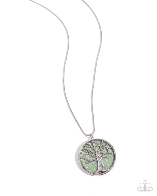 Tree Talisman - Green Stone/Silver Tree Pendant Paparazzi Necklace & matching earrings