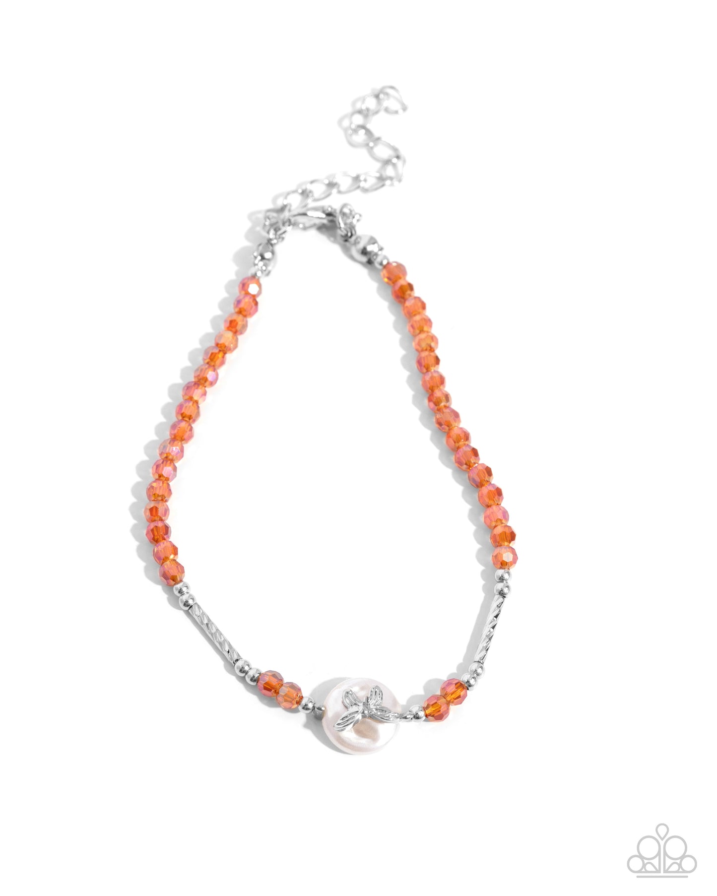 Aerial Actress - Orange Faceted Beads & Silver Butterfly Paparazzi Adjustable Bracelet