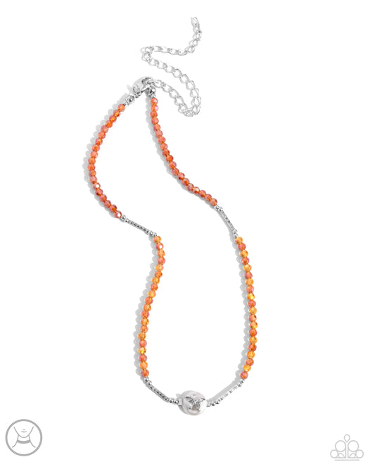 Aerial Action - Orange Faceted Beads/Silver Butterfly Paparazzi Choker Necklace & matching earrings