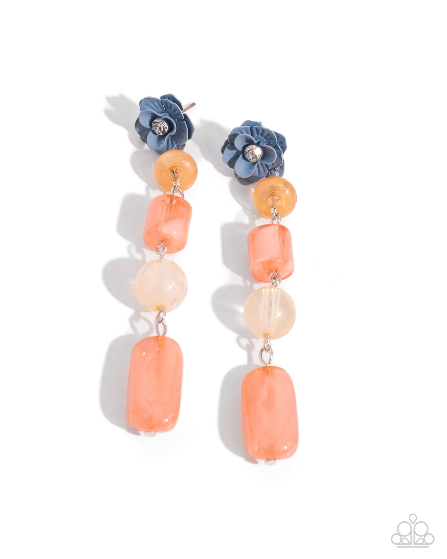 Meditative Magic - Orange Beads & Blue Flower Paparazzi Earrings