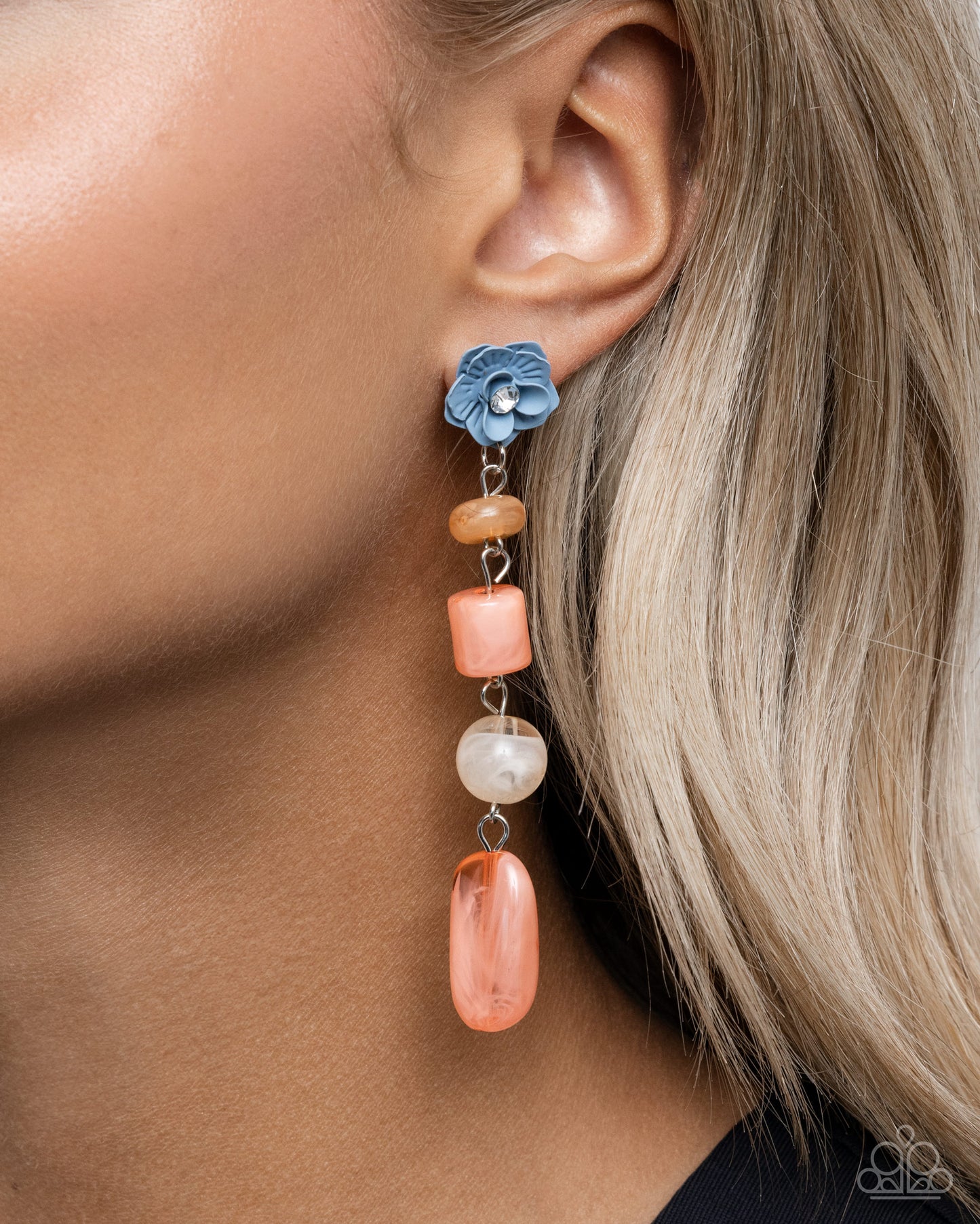 Meditative Magic - Orange Beads & Blue Flower Paparazzi Earrings