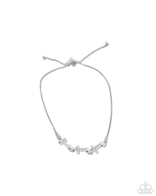 Holy Order - White Rhinestone Encrusted Crosses/Silver Snake Chain Paparazzi Urban Bracelet