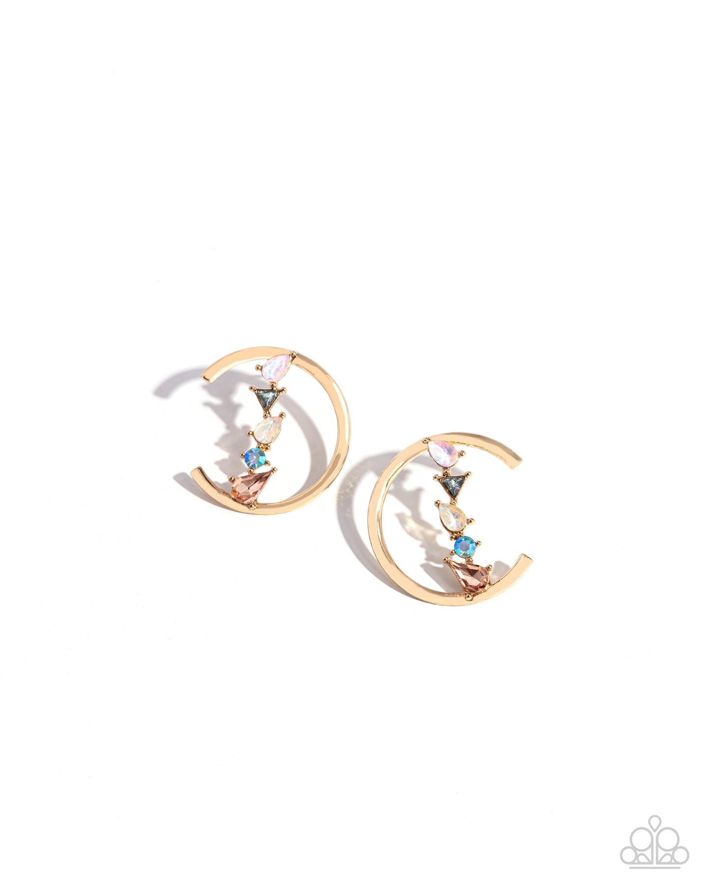 Pronged Patchwork - Multicolored Iridescent Gems/Gold Hoop Paparazzi Earrings