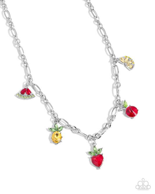 Fruity Fusion - Multicolored Rhinestone Fruit Charms Paparazzi Necklace & matching earrings