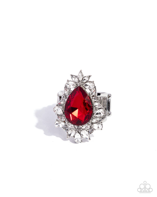 Catering Class - Red Teardrop Gem/White Gems Paparazzi Ring