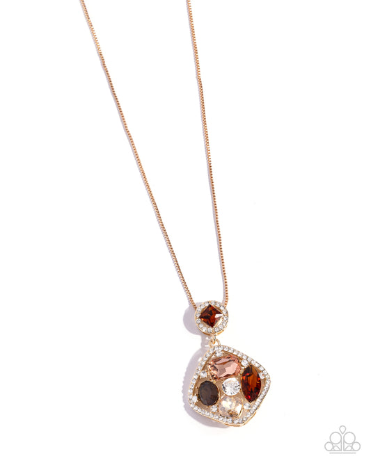 Pronged Princess - Brown/Topaz Rhinestones Paparazzi Pendant Necklace & matching earrings